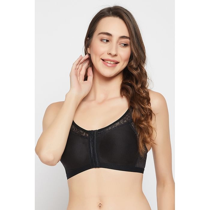 

Clovia Non-Padded Non-Wired Spacer Cup Easy-On Front Open Full Figure Bra in Black - Cotton Rich - BR2405A13