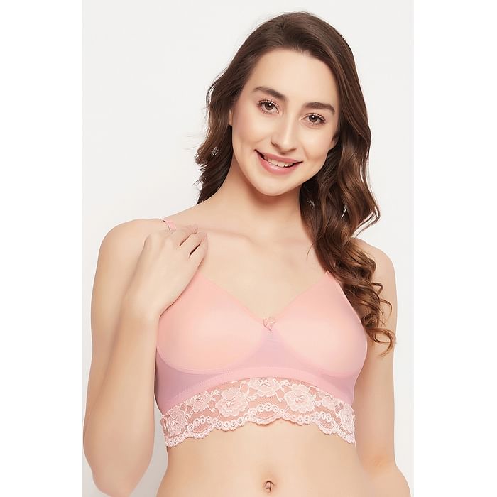 

Clovia Flair Non-Padded Non-Wired Full Coverage Spacer Cup Longline Bralette in Peach Colour - Cotton Rich - BR2406A34