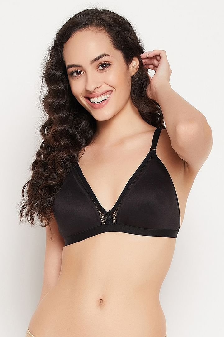 Buy Clovia Women's Cotton Solid Non-Padded Full Cup Wire Free Bralette Bra  (BR2406A13_32B_Black) at
