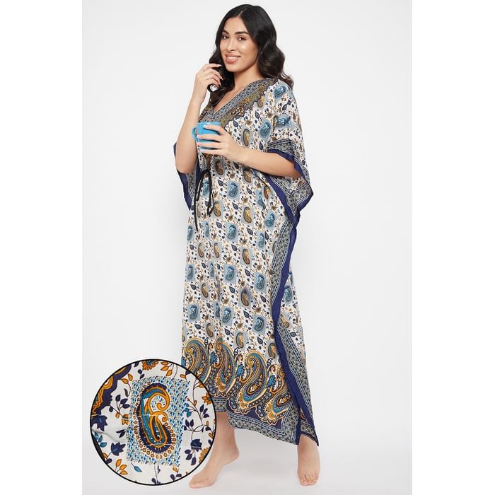 

Clovia Print Me Pretty Long Kaftan in Blue - Crepe - NS0865A03, Light blue