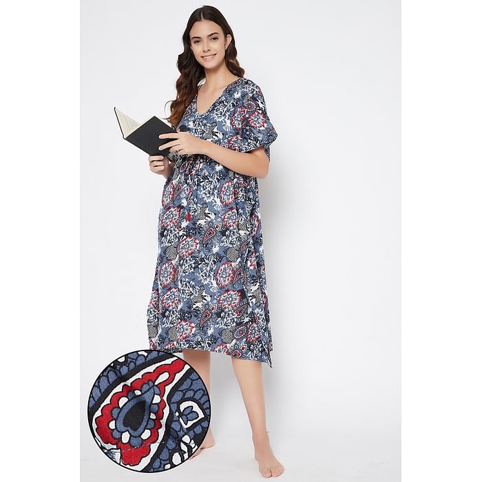 

Clovia Print Me Pretty Kaftan in Powder Blue - Crepe - NS0865A19, Multicolour