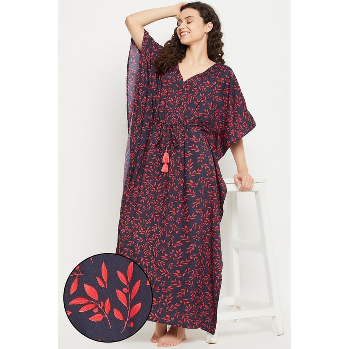 

Clovia Leaf Print Long Kaftan in Black - Crepe - NS0865E13