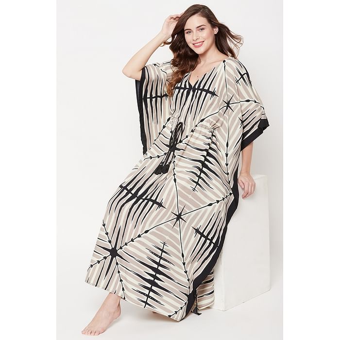 

Clovia Print Me Pretty Long Kaftan in Nude Colour - Crepe - NS0865P24