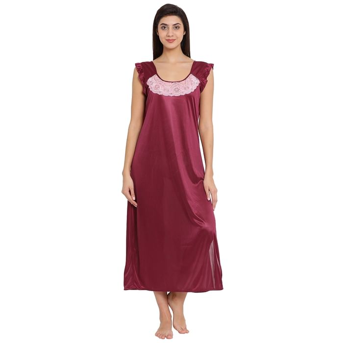 

Clovia Satin Long Night Dress - NS1138P15, Purple
