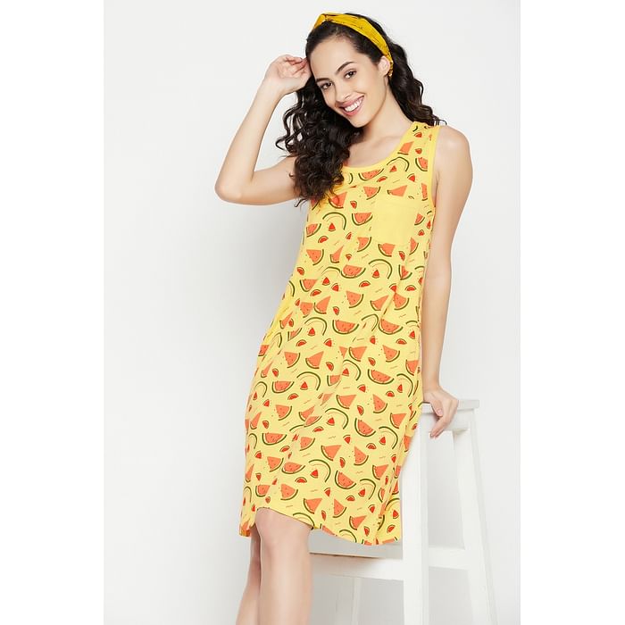 

Clovia Tutti Fruity Short Night Dress in Yellow - 100% Cotton - NS1169P02, Light yellow