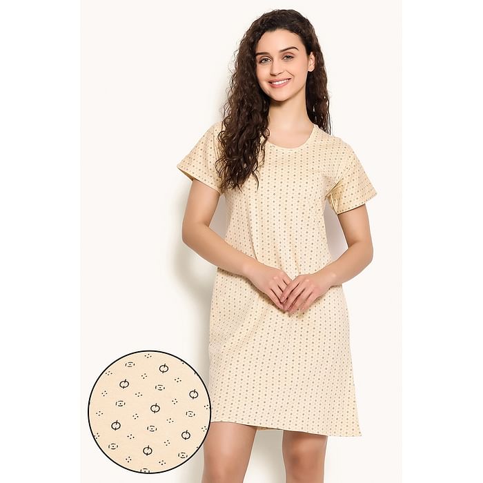 

Clovia Dot Print Short Night Dress in Yellow - 100% Cotton - NS1197D02, Light yellow