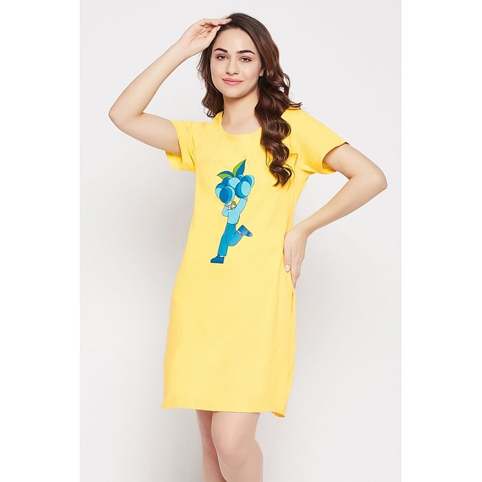 

Clovia Tutti Fruity Short Night Dress in Yellow - 100% Cotton - NS1209H02, Light yellow