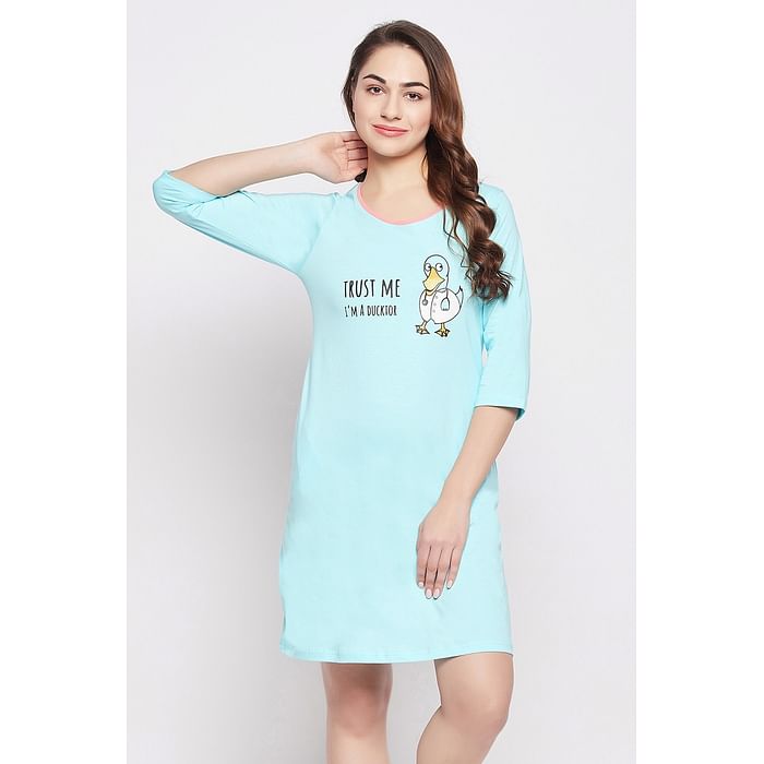 

Clovia Print Me Pretty Short Night Dress in Sky Blue - 100% Cotton - NS1233E03, Light blue