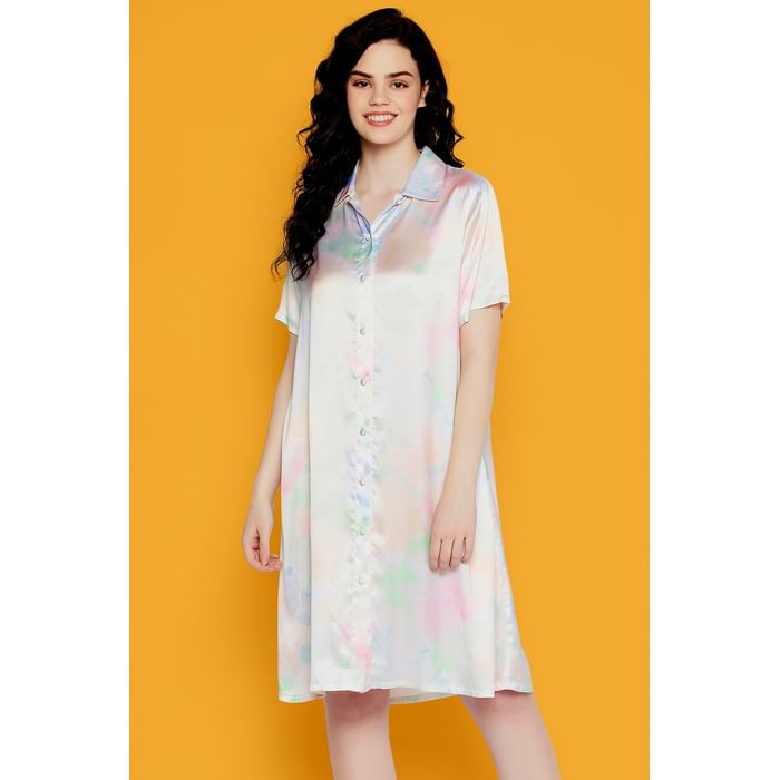 

Clovia Tie-Dye Print Short Night Dress in Multicolour - Satin - NS1244P19