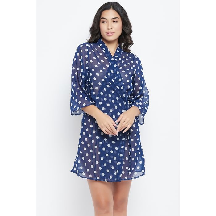 

Clovia Polka Print Robe in Navy - Georgette - NS1292A08