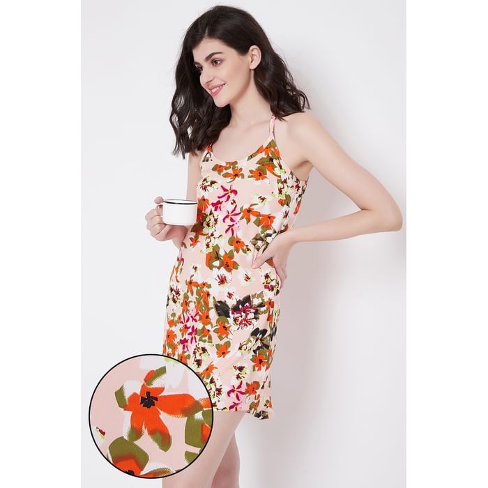 

Clovia Floral Print Short Night Dress in Multicolour- Crepe With Matching NS1329P19 - NS1328P19