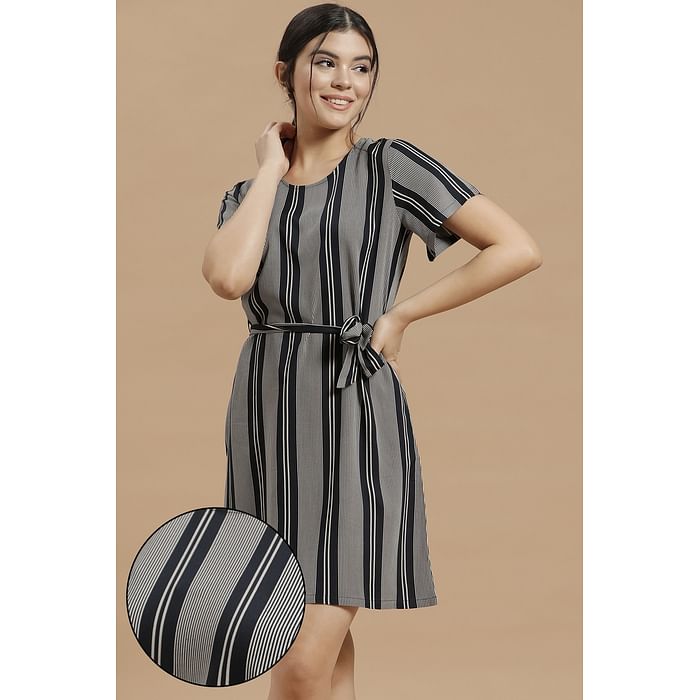 

Clovia Sassy Stripes Short Night Dress in Black - Rayon - NS1335A13