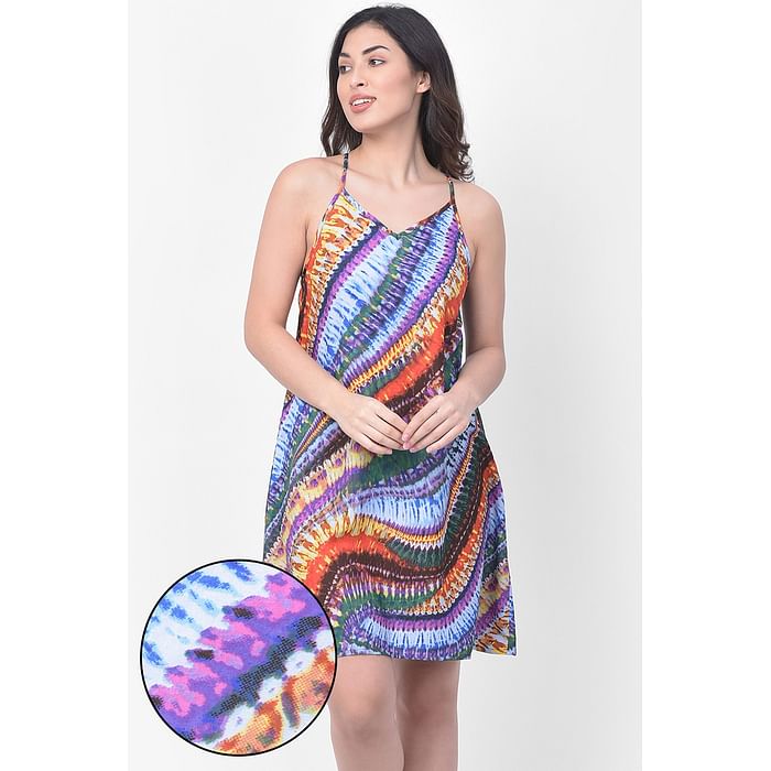 

Clovia Print Me Pretty Short Night Dress in Multicolour- Crepe - NS1345P19