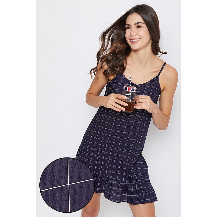 

Clovia Classic Checks Babydoll in Navy - Rayon - NS1346A08