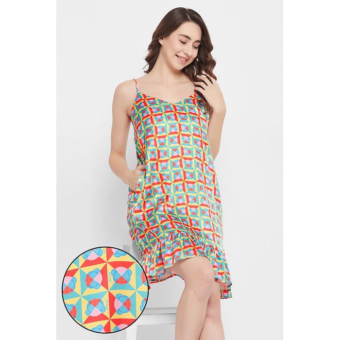 

Clovia Emoji Print Short Night Dress in Multicolour - Satin - NS1346P19