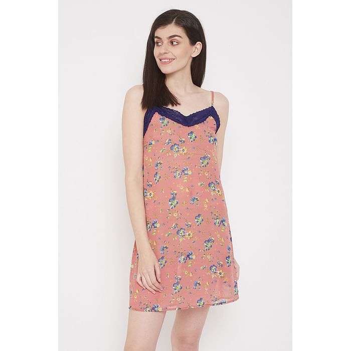 

Clovia Pretty Florals Babydoll in Pink - Georgette - NS1351P34, Teal
