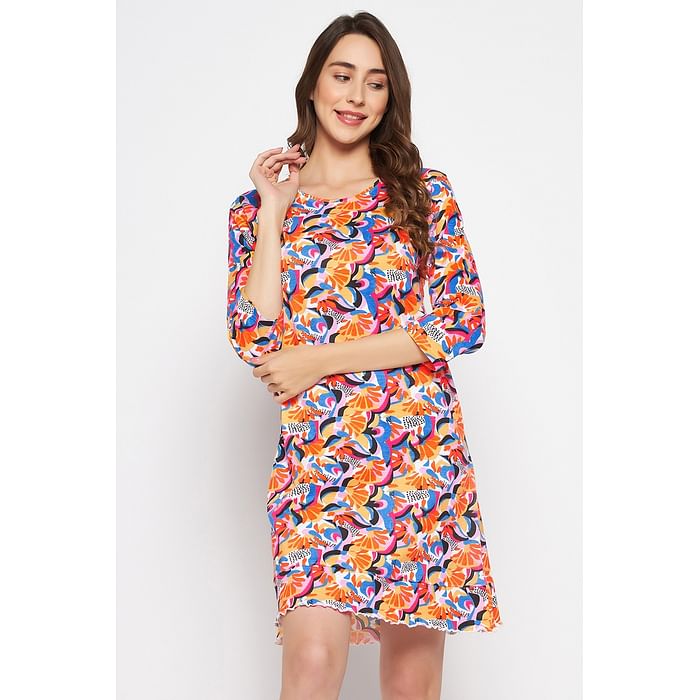 

Clovia Abstract Print Short Night Dress in Multicolour - 100% Cotton - NS1365P19