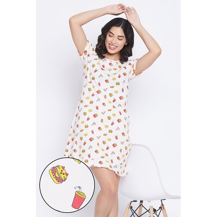 

Clovia Print Me Pretty Short Night Dress in Light Pink - 100% Cotton - NS1416A22