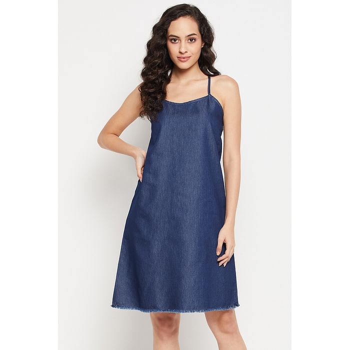 

Clovia Chic Basic Resort Dress in Dark Blue - Soft Denim - NS1467P08, Navy