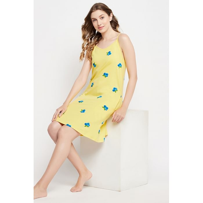 

Clovia Tutti Fruity Short Night Dress in Yellow - 100% Cotton - NS1484P02, Light yellow