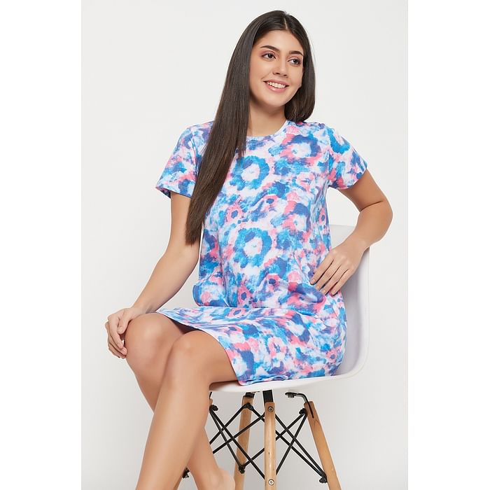 

Clovia Camouflage Print Short Night Dress in Sky Blue - 100% Cotton - NS5206D03