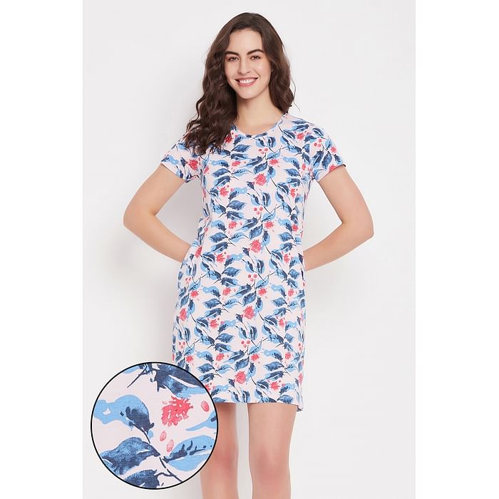 

Clovia Pretty Florals Short Night Dress in Baby Pink - 100% Cotton - NS5206P22