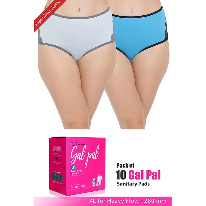 

Clovia Set of 2 Panties & Pack of 10 Gal Pal Pads - XL - PNC336820, Assorted