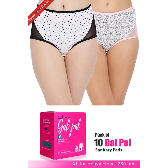 

Clovia Set of 2 Panties & Pack of 10 Gal Pal Pads - XL - PNC325020, Assorted