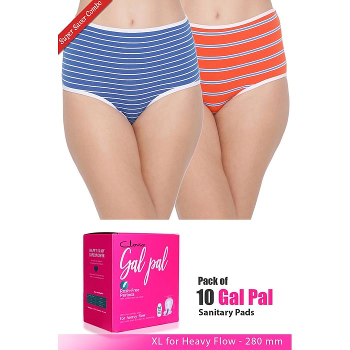 

Clovia Set of 2 Panties & Pack of 10 Gal Pal Pads - XL - PNC314120, Assorted