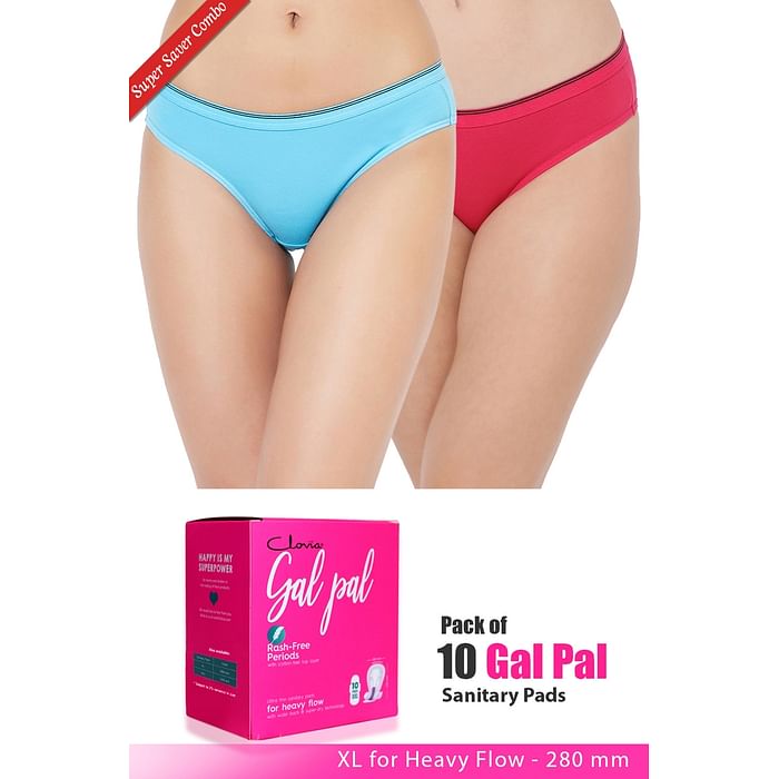 

Clovia Set of 2 Panties & Pack of 10 Gal Pal Pads - XL - PNC334420, Assorted