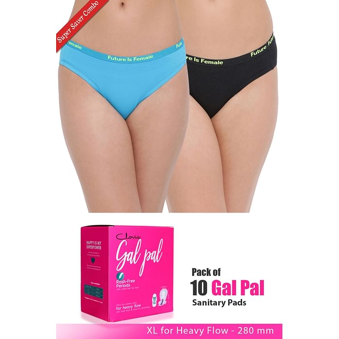 

Clovia Set of 2 Panties & Pack of 10 Gal Pal Pads - XL - PNC329520, Assorted