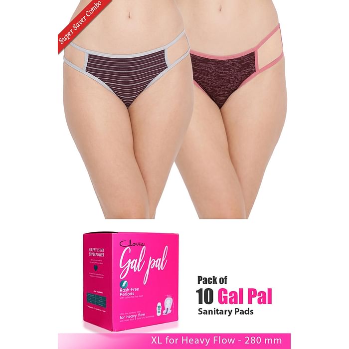 

Clovia Set of 2 Panties & Pack of 10 Gal Pal Pads - XL - PNC187320, Assorted