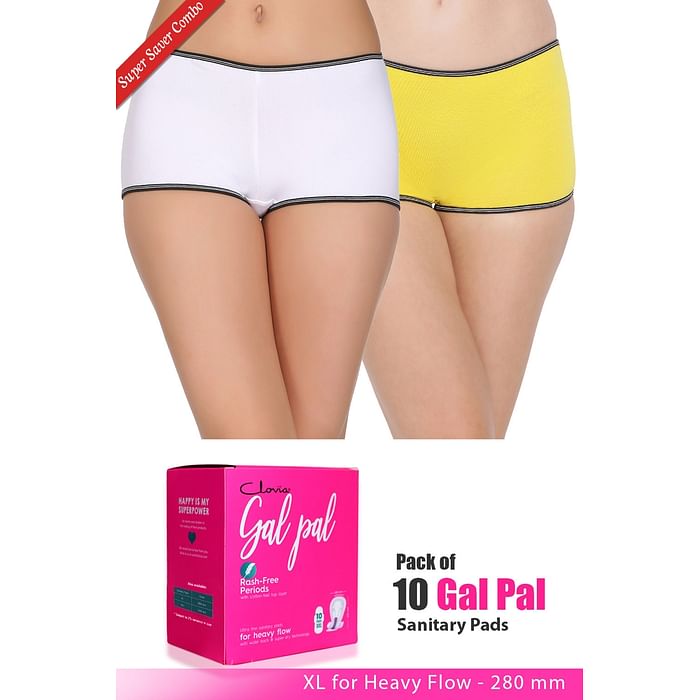 

Clovia Set of 2 Panties & Pack of 10 Gal Pal Pads - XL - PNC202420, Assorted