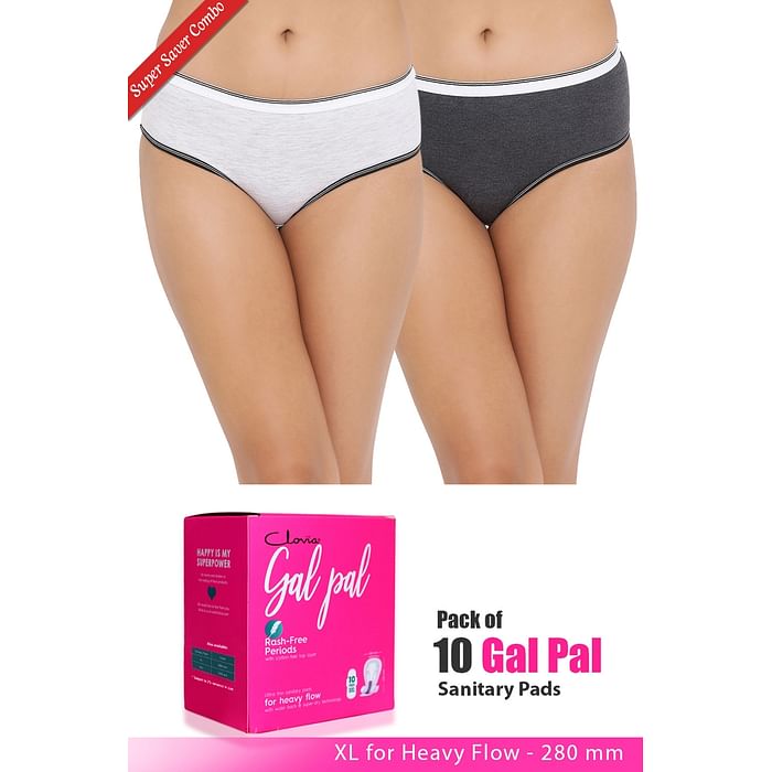 

Clovia Set of 2 Panties & Pack of 10 Gal Pal Pads - XL - PNC268420, Assorted