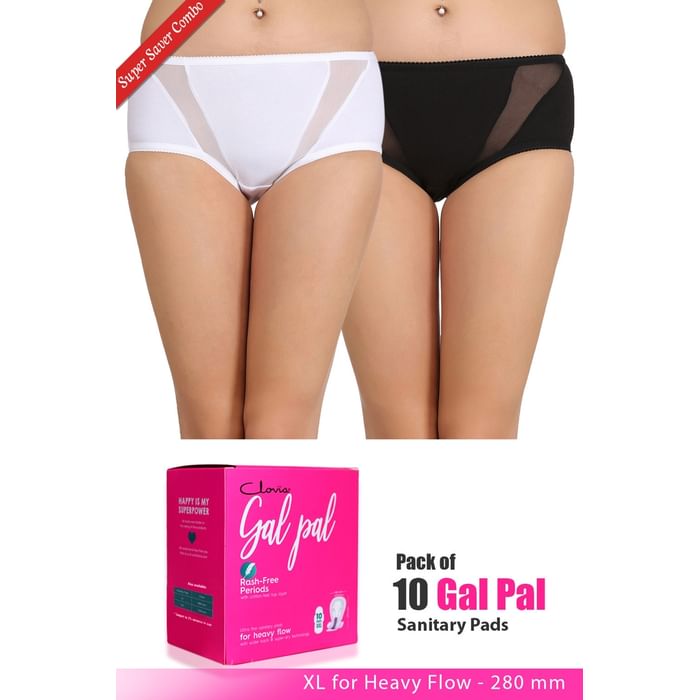

Clovia Set of 2 Panties & Pack of 10 Gal Pal Pads - XL - PNC176420, Assorted