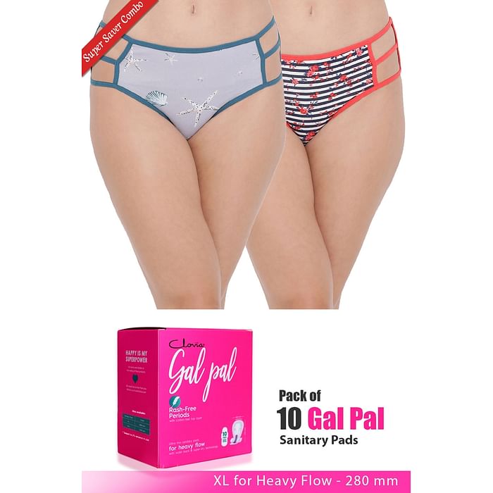 

Clovia Set of 2 Panties & Pack of 10 Gal Pal Pads - XL - PNC334720