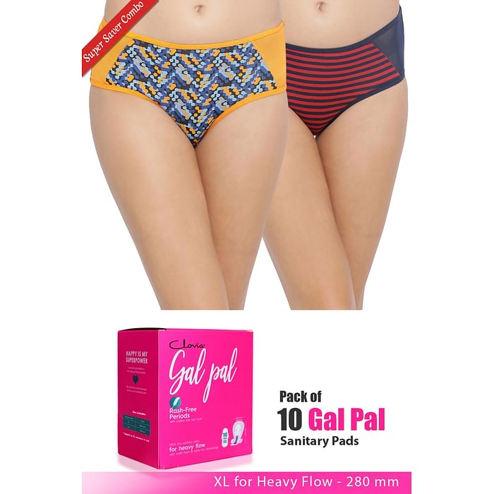 

Clovia Set of 2 Panties & Pack of 10 Gal Pal Pads - XL - PNC339220, Assorted