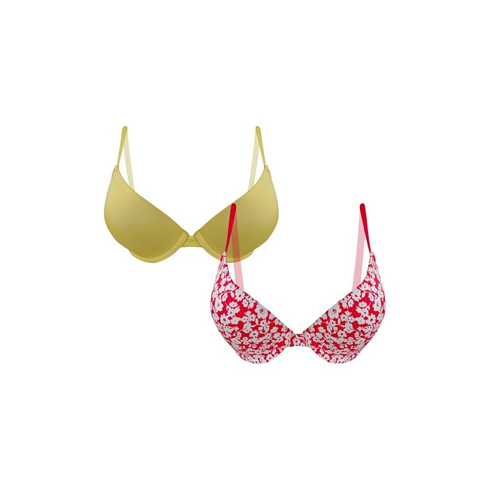 

Clovia Pack of 2 Padded Underwired Demi Cup Plunge Bras - BRC377A19, Multicolour