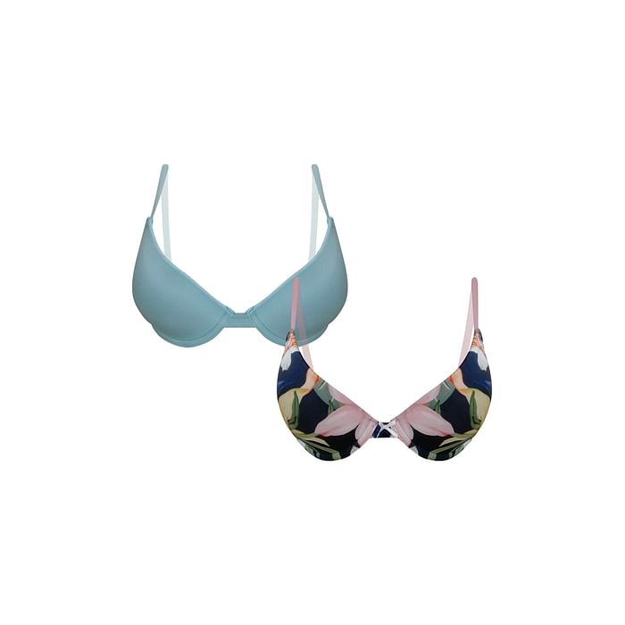 

Clovia Pack of 2 Padded Underwired Demi Cup Plunge Bras - BRC377P19, Multicolour