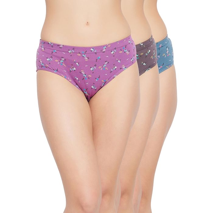 

Clovia Pack of 3 Cotton Rich Mid Waist Printed Hipster Panties with Inner Elastic - PNC501530, Assorted