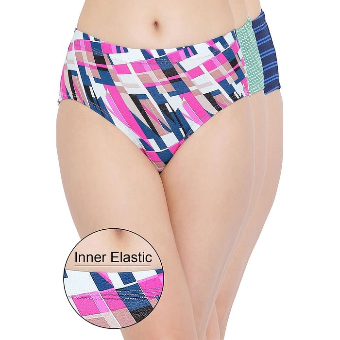 

Clovia Pack of 3 Cotton Rich Mid Waist Printed Hipster Panties with Inner Elastic - PNC501560, Assorted