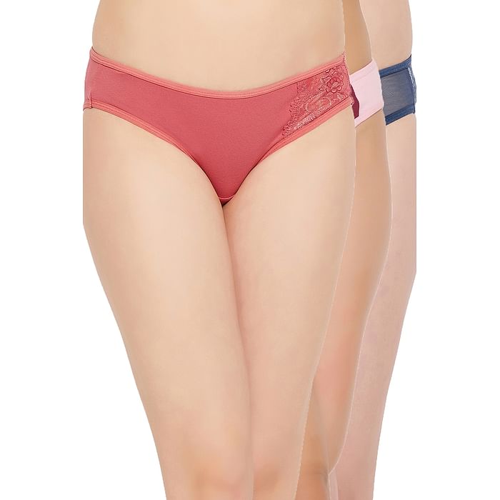 

Clovia Pack of 3 Low Waist Bikini Panties - Cotton - PNC003E19, Multicolour