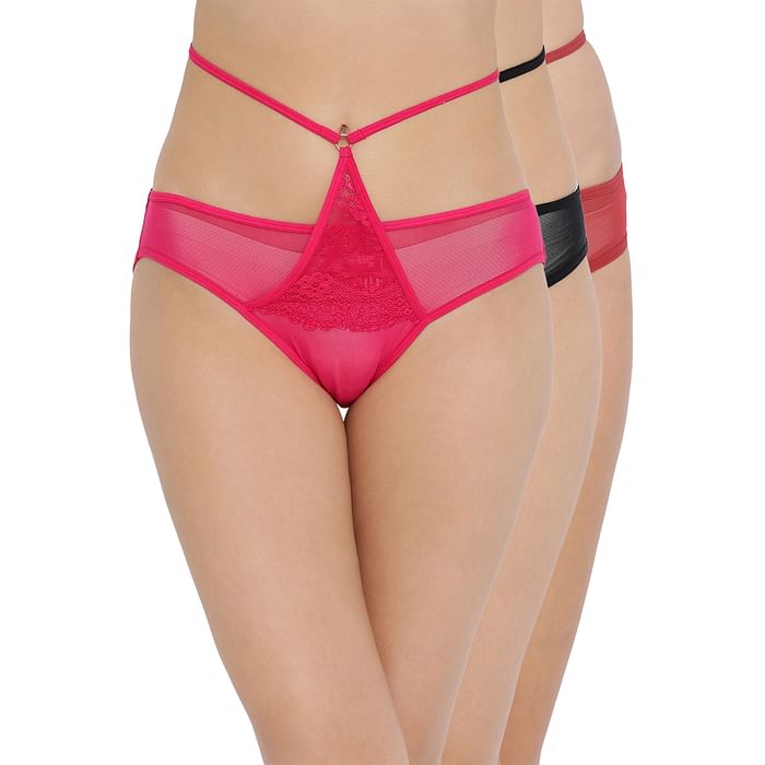 

Clovia Pack of 3 Low Waist Bikini Panties- Lace - PNC307830, Assorted