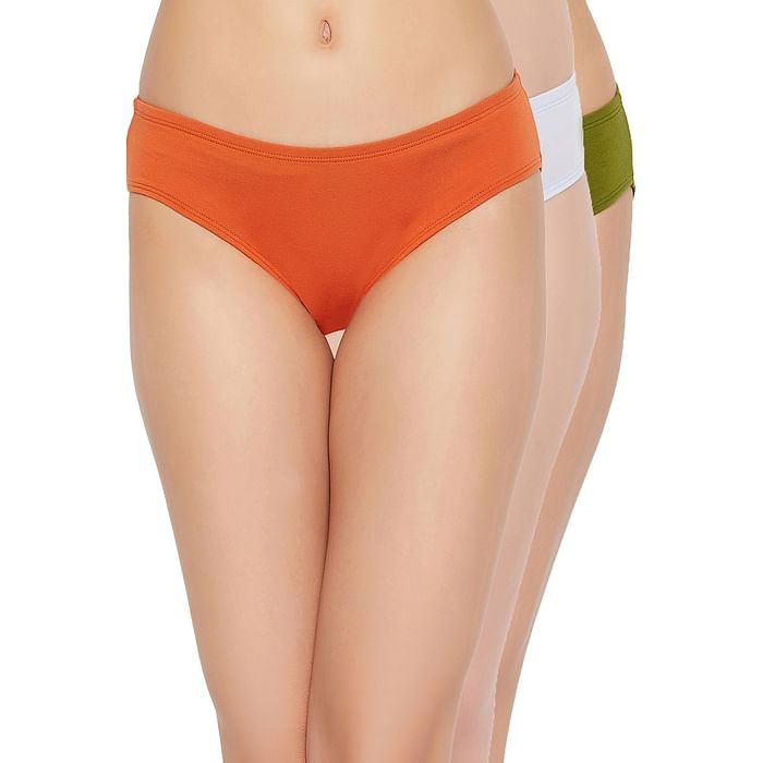 

Clovia Pack of 3 Low Waist Bikini Panties with Inner Elastic - Cotton - PNC002N19, Multicolour