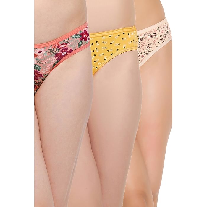 

Clovia Pack of 3 Low Waist Floral Print Bikini Panties - Cotton - PNC001K19, Multicolour