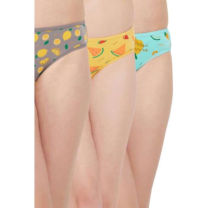 

Clovia Pack of 3 Low Waist Fruit Print Bikini Panties - Cotton - PNC001A19, Multicolour