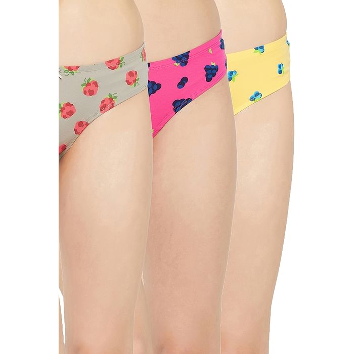 

Clovia Pack of 3 Low Waist Fruit Print Thongs with Inner Elastic - Cotton - PNC001M19, Multicolour