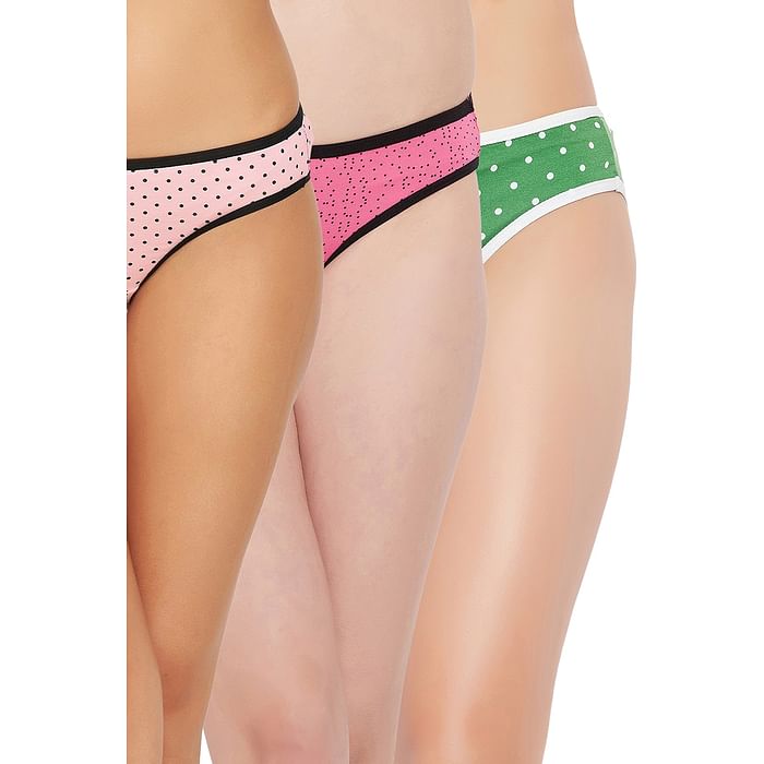 

Clovia Pack of 3 Low Waist Polka Dot Print Bikini Panties - Cotton - PNC001P19, Multicolour