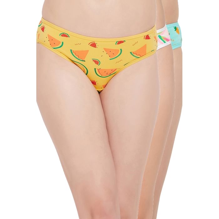 

Clovia Pack of 3 Low Waist Printed Bikini Panties - Cotton - PNC002S19, Multicolour