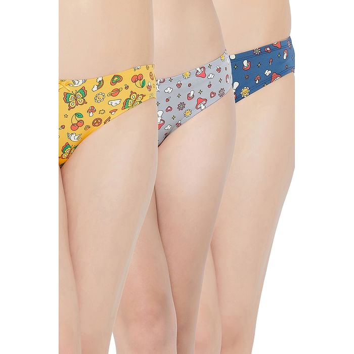 

Clovia Pack of 3 Low Waist Printed Bikini Panties with Inner Elastic - Cotton - PNC005P19, Multicolour